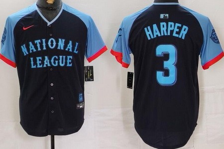 Men's Philadelphia Phillies #3 Bryce Harper Navy 2024 All Star Limited Jersey