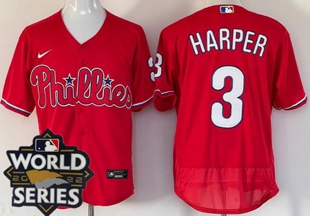 Men's Philadelphia Phillies #3 Bryce Harper Red 2022 World Series Authentic Jersey