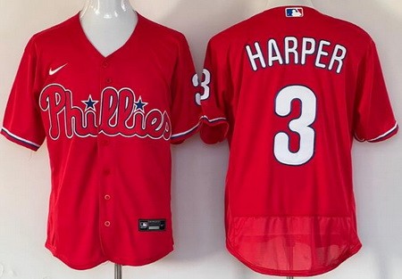 Men's Philadelphia Phillies #3 Bryce Harper Red Authentic Jersey