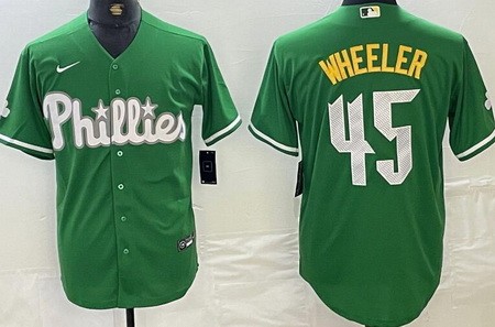 Men's Philadelphia Phillies #45 Zack Wheeler Kelly Green Celtic Cool Base Jersey