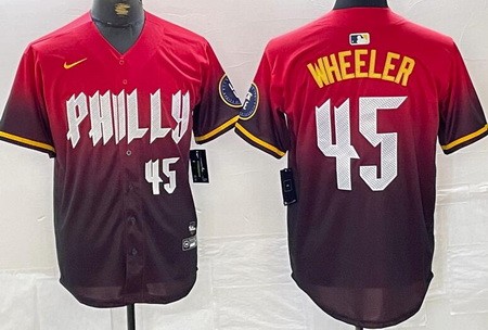 Men's Philadelphia Phillies #45 Zack Wheeler Red 2024 City Player Number Cool Base Jersey