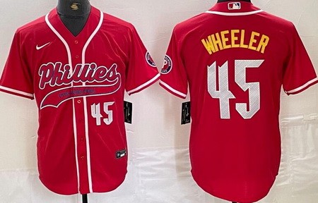 Men's Philadelphia Phillies #45 Zack Wheeler Red City Fashion Player Number Cool Base Jersey