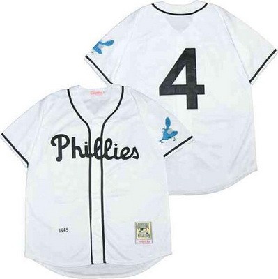 Men's Philadelphia Phillies #4 Jimmy Foxx White 1945 Throwback Jersey