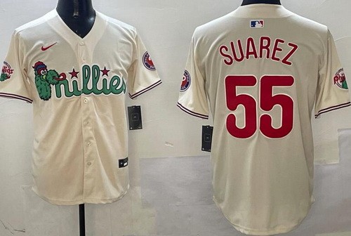 Men's Philadelphia Phillies #55 Ranger Suarez Cream Fashion Cool Base Jersey