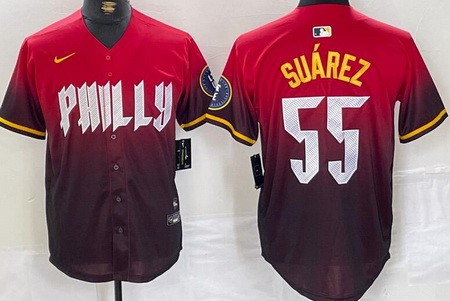 Men's Philadelphia Phillies #55 Ranger Suarez Red 2024 City Connect Limited Jersey