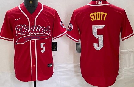 Men's Philadelphia Phillies #5 Bryson Stott Red City Fashion Player Number Cool Base Jersey