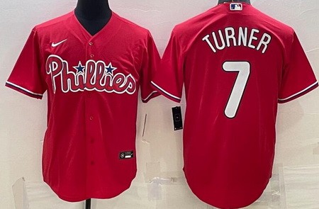 Men's Philadelphia Phillies #7 Trea Turner Red Cool Base Jersey
