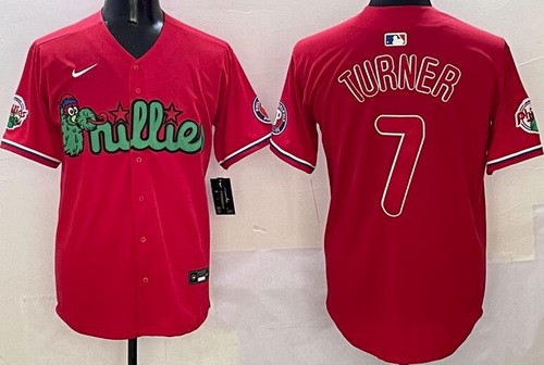 Men's Philadelphia Phillies #7 Trea Turner Red Fashion Limited Jersey