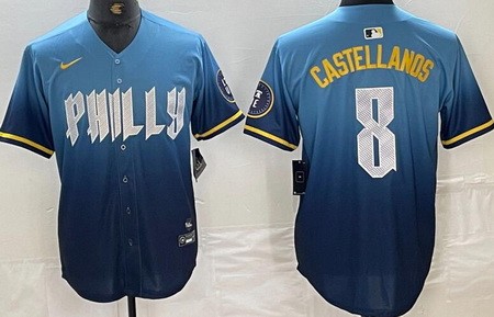 Men's Philadelphia Phillies #8 Nick Castellanos Blue 2024 City Cool Base Jersey