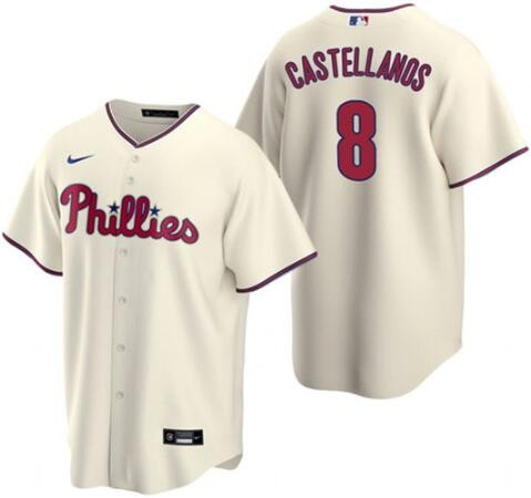 Men's Philadelphia Phillies #8 Nick Castellanos Cream Cool Base Jersey