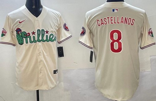 Men's Philadelphia Phillies #8 Nick Castellanos Cream Fashion Cool Base Jersey