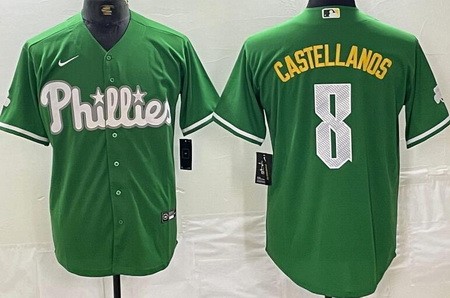Men's Philadelphia Phillies #8 Nick Castellanos Kelly Green Celtic Cool Base Jersey
