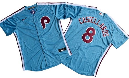 Men's Philadelphia Phillies #8 Nick Castellanos Light Blue Cool Base Jersey