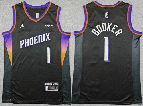 Men's Phoenix Suns #1 Devin Booker Black 2025 Statement Sponsor Swingman Jersey