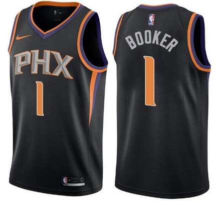 Men's Phoenix Suns #1 Devin Booker Black Icon Hot Press Jersey