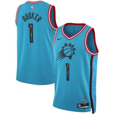 Men's Phoenix Suns #1 Devin Booker Blue 2022 City Icon Heat Press Jersey