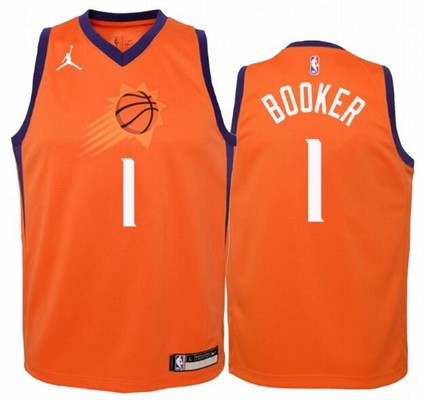 Men's Phoenix Suns #1 Devin Booker Orange Statement Icon Hot Press Jersey