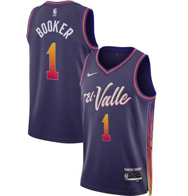 Men's Phoenix Suns #1 Devin Booker Purple 2023 City Icon Heat Press Jersey