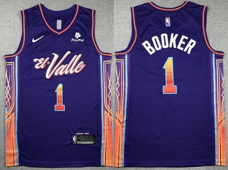 Men's Phoenix Suns #1 Devin Booker Purple 2023 City Icon Sponsor Swingman Jersey