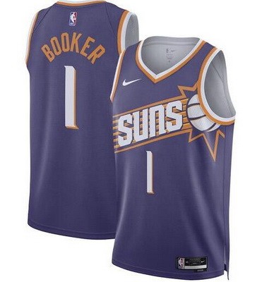 Men's Phoenix Suns #1 Devin Booker Purple 2023 Icon Heat Press Jersey