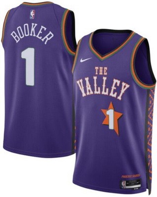 Men's Phoenix Suns #1 Devin Booker Purple 2024 City Heat Press Jersey