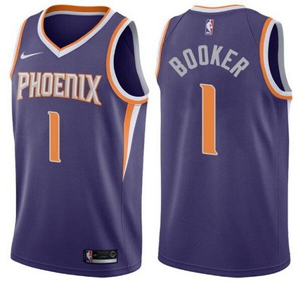 Men's Phoenix Suns #1 Devin Booker Purple Icon Hot Press Jersey