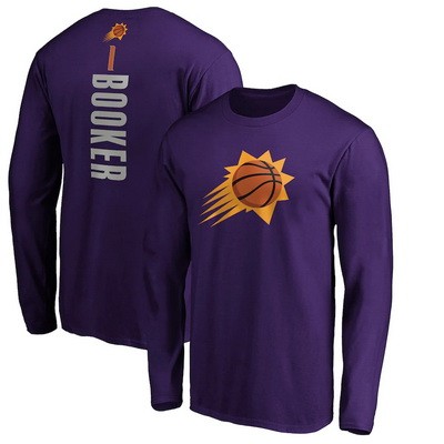 Men's Phoenix Suns #1 Devin Booker Purple Playmaker Long Sleeve T Shirt