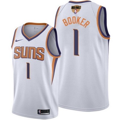 Men's Phoenix Suns #1 Devin Booker White 2021 Finals Icon Hot Press Jersey