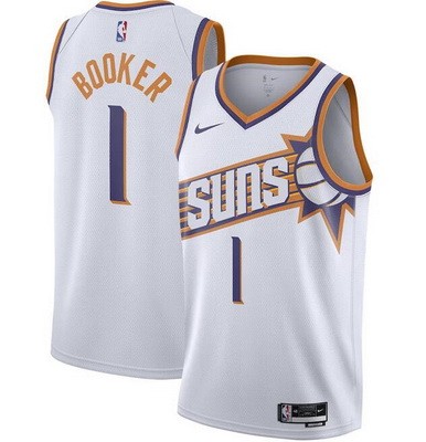 Men's Phoenix Suns #1 Devin Booker White 2023 Icon Heat Press Jersey