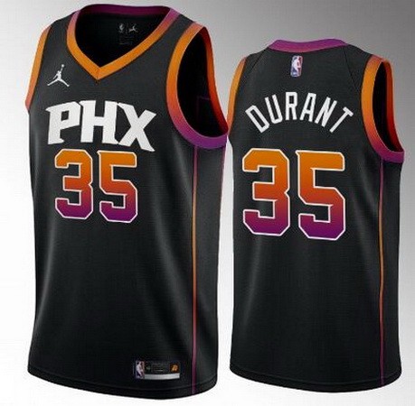 Men's Phoenix Suns #35 Kevin Durant Black 2022 Statement Icon Heat Press Jersey
