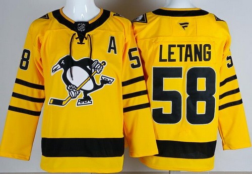 Men's Pittsburgh Penguins #58 Kris Letang Yellow Alternate Authentic Jersey