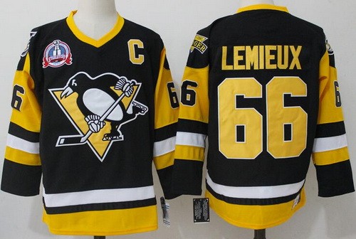 Men's Pittsburgh Penguins #66 Mario Lemieux Black Throwback Jersey