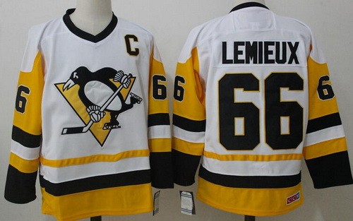 Men's Pittsburgh Penguins #66 Mario Lemieux White Throwback Jersey