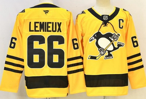 Men's Pittsburgh Penguins #66 Mario Lemieux Yellow Alternate Authentic Jersey