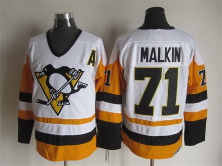 Men's Pittsburgh Penguins #71 Evgeni Malkin White Throwback Jersey