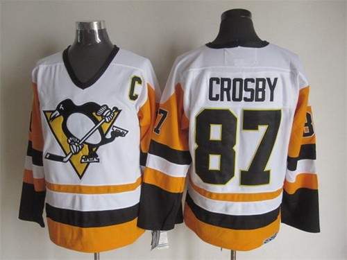 Men's Pittsburgh Penguins #87 Sidney Crosby White Throwback Jersey