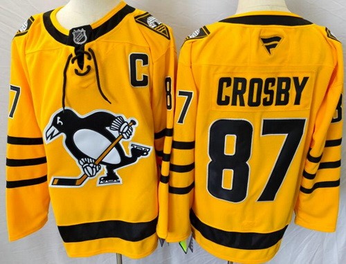 Men's Pittsburgh Penguins #87 Sidney Crosby Yellow Alternate Authentic Jersey