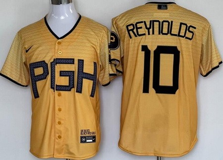 Men's Pittsburgh Pirates #10 Bryan Reynolds Yellow 2023 City Connect Cool Base Jersey