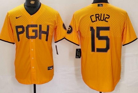 Men's Pittsburgh Pirates #15 Oneil Cruz Yellow City Connect Cool Base Jersey