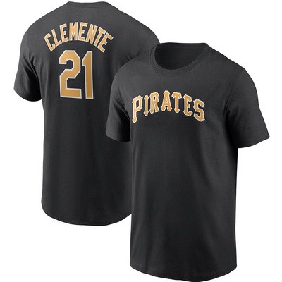 Men's Pittsburgh Pirates #21 Roberto Clemente Black Printed T Shirt 112619