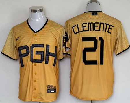 Men's Pittsburgh Pirates #21 Roberto Clemente Yellow 2023 City Connect Cool Base Jersey