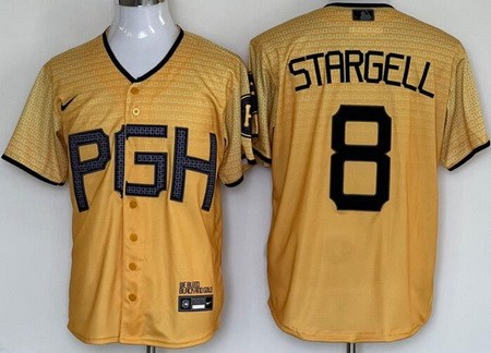 Men's Pittsburgh Pirates #8 Willie Stargell Yellow 2023 City Connect Cool Base Jersey