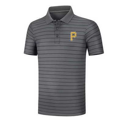 Men's Pittsburgh Pirates Anthracite Collection Striped Performance Pique Polo