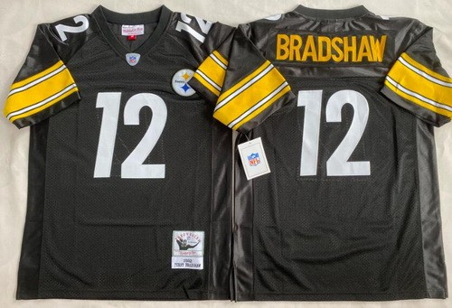 Men's Pittsburgh Steelers #12 Terry Bradshaw Black 1982 Throwback Jersey