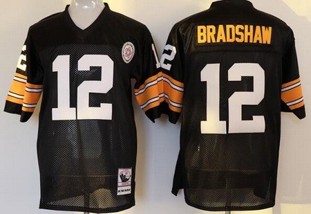 Men's Pittsburgh Steelers #12 Terry Bradshaw Black Throwback Jersey
