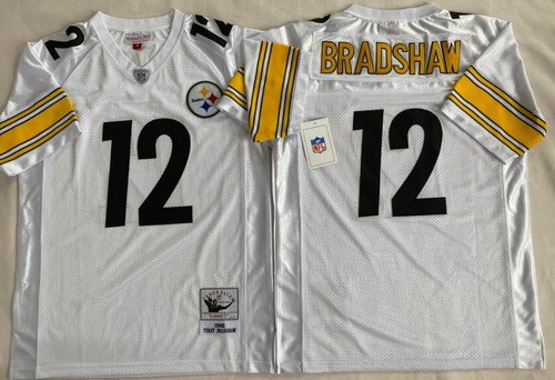 Men's Pittsburgh Steelers #12 Terry Bradshaw White 1982 Throwback Jersey