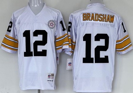 Men's Pittsburgh Steelers #12 Terry Bradshaw White Throwback Jersey