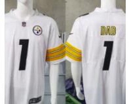 Men's Pittsburgh Steelers #1 Number One Dad Limited White Vapor Jersey