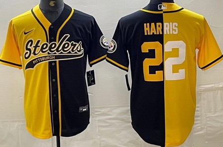 Men's Pittsburgh Steelers #22 Najee Harris Black Yellow Split Baseball Jersey