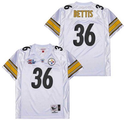 Men's Pittsburgh Steelers #36 Jerome Bettis White 2005 Super Bowl XL Throwback Jersey